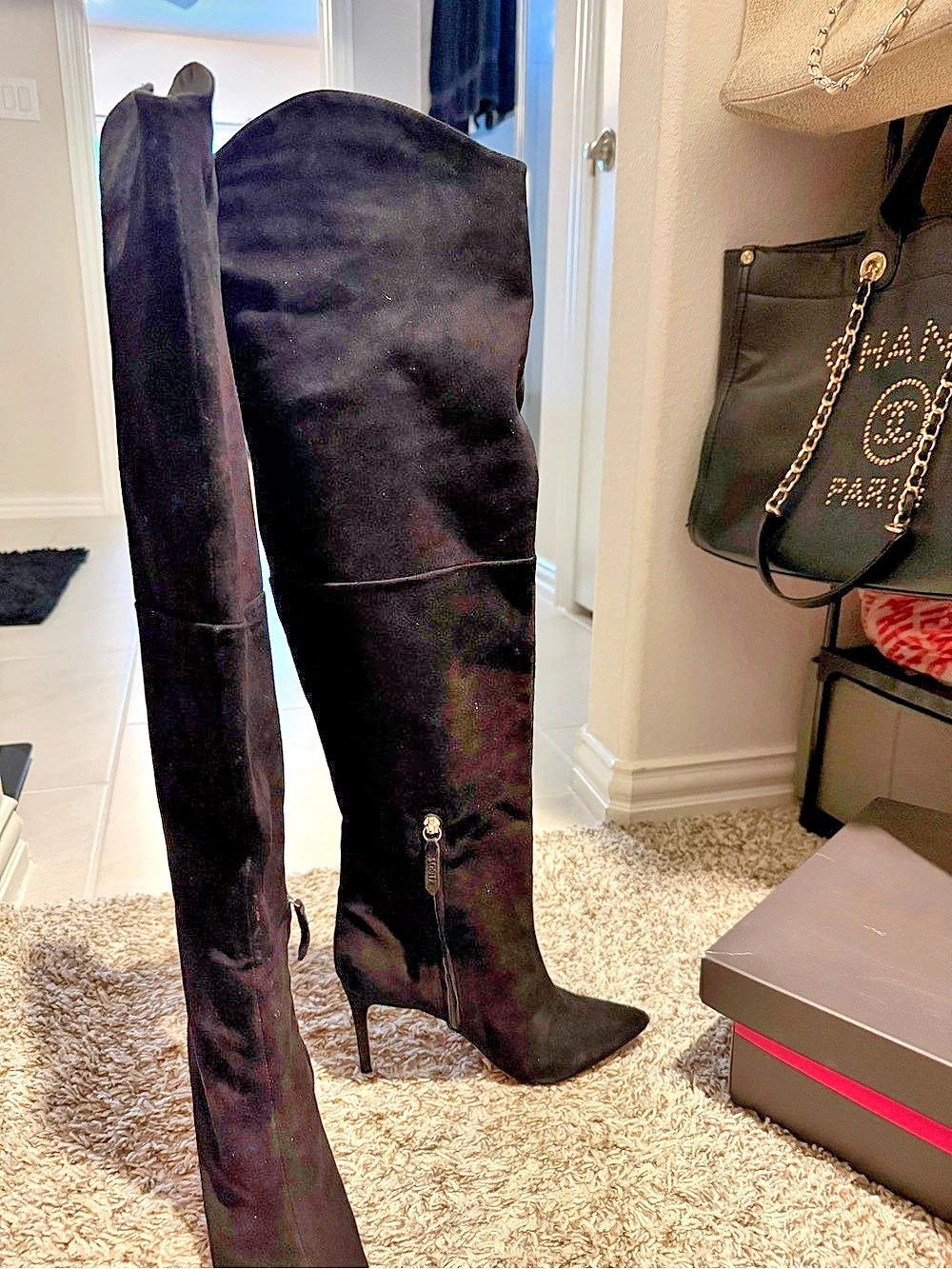 Schutz Anamaria Over-the-Knee Suede Boot Black US 8B